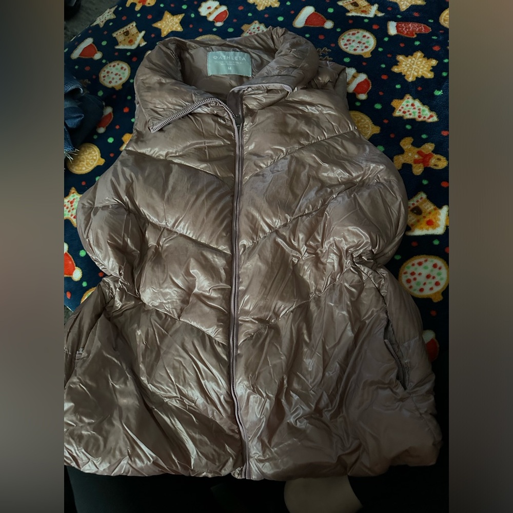 Pink Puffy Athleta vest. Metallic look